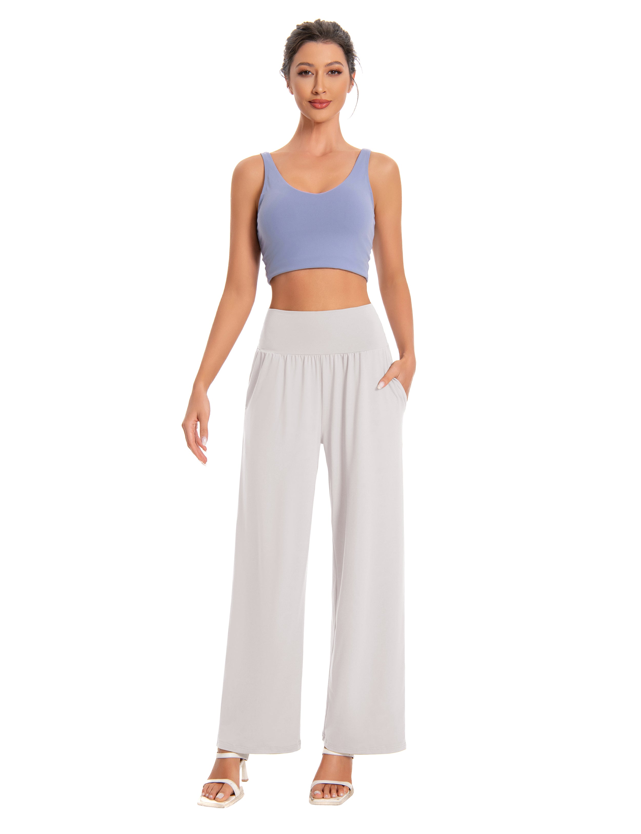 Wide-Leg Yoga Pants in Light Khaki — The Matching Set Edit style look